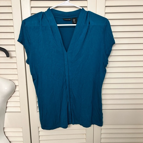 Tahari Green Cap Sleeve Blouse with Mandarin Collar - Picture 1 of 2